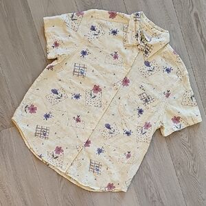 Vintage Erika Spring Floral Collared Button Down Short Sleeve Shirt, Large